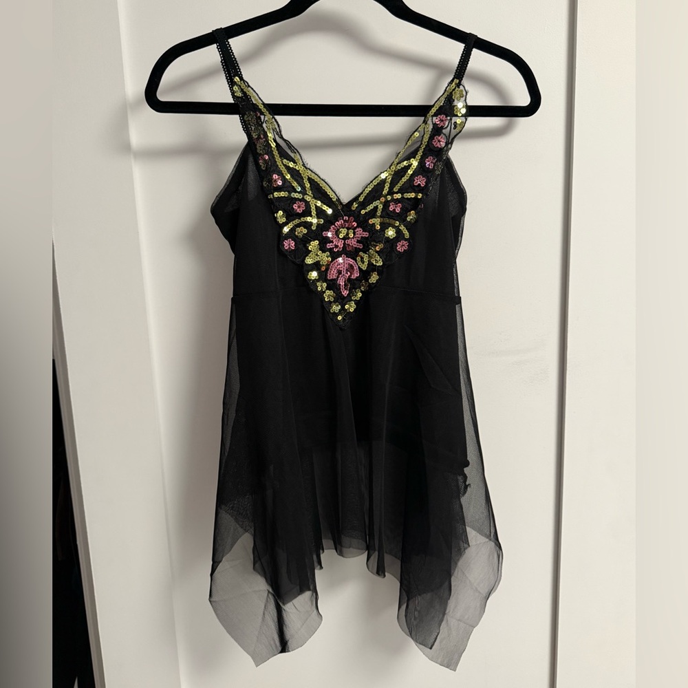 Silver Kiss Sheer Black Sequin Top